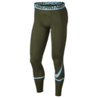 Nike Pro Cool Compression Tights - Men's - Olive Green / Light Blue