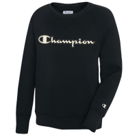 Champion Applique Fleece Boyfriend Crew - Women's - Black / Off-White